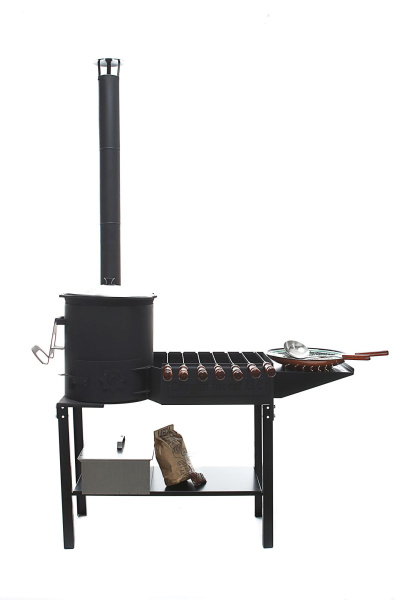 Мангал совмещенный 2в1 с печью под казан на 8-10 литров, с боковым столиком (диам.340мм)